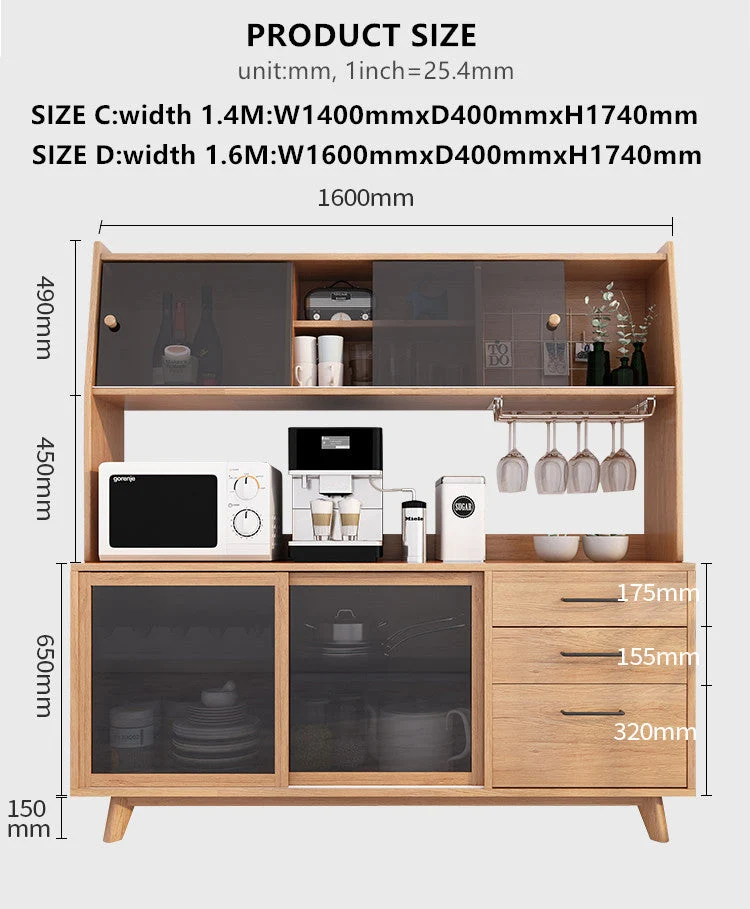 Desserte Buffets avec huche et portes coulissantes en verre