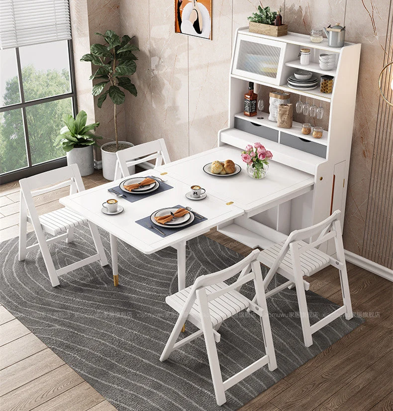 Table d'appoint pliable et extensible peu encombrante avec huche