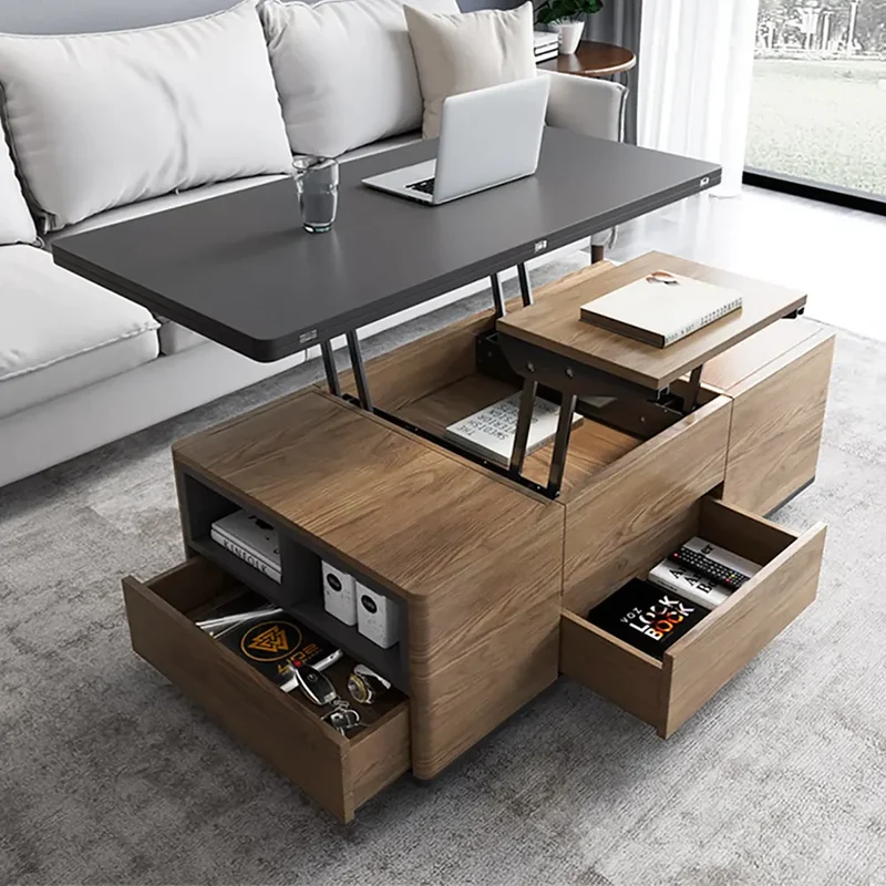 Table Basse Multifonctionnelle Pliante À Plateau Élévateur 3-en-1 Avec Roues Universelles