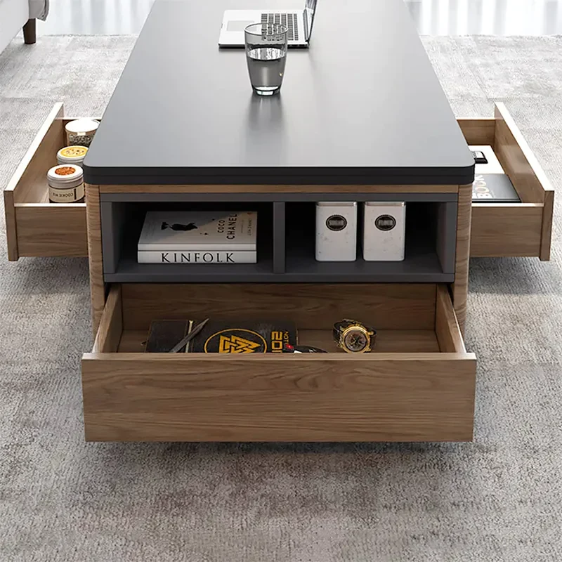 Table Basse Multifonctionnelle Pliante À Plateau Élévateur 3-en-1 Avec Roues Universelles