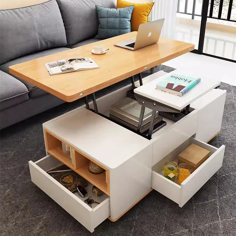 Table Basse Multifonctionnelle Pliante À Plateau Élévateur 3-en-1 Avec Roues Universelles