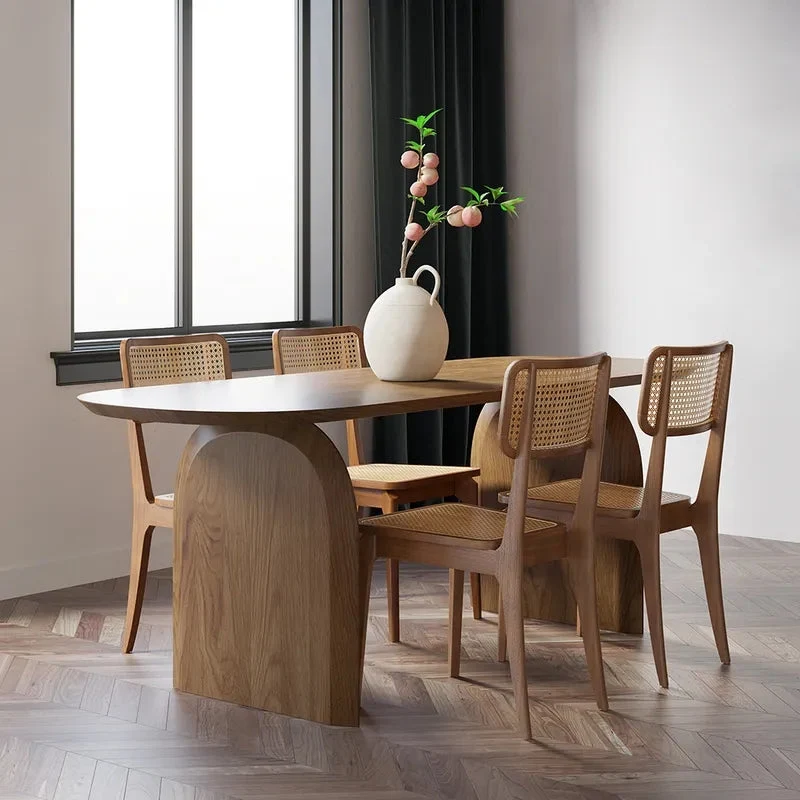 Table de salle à manger avec dessus et socles en bois massif