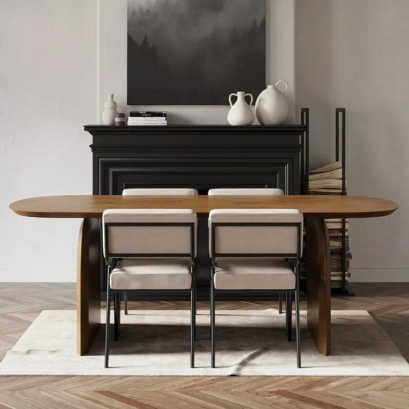 Table de salle à manger avec dessus et socles en bois massif