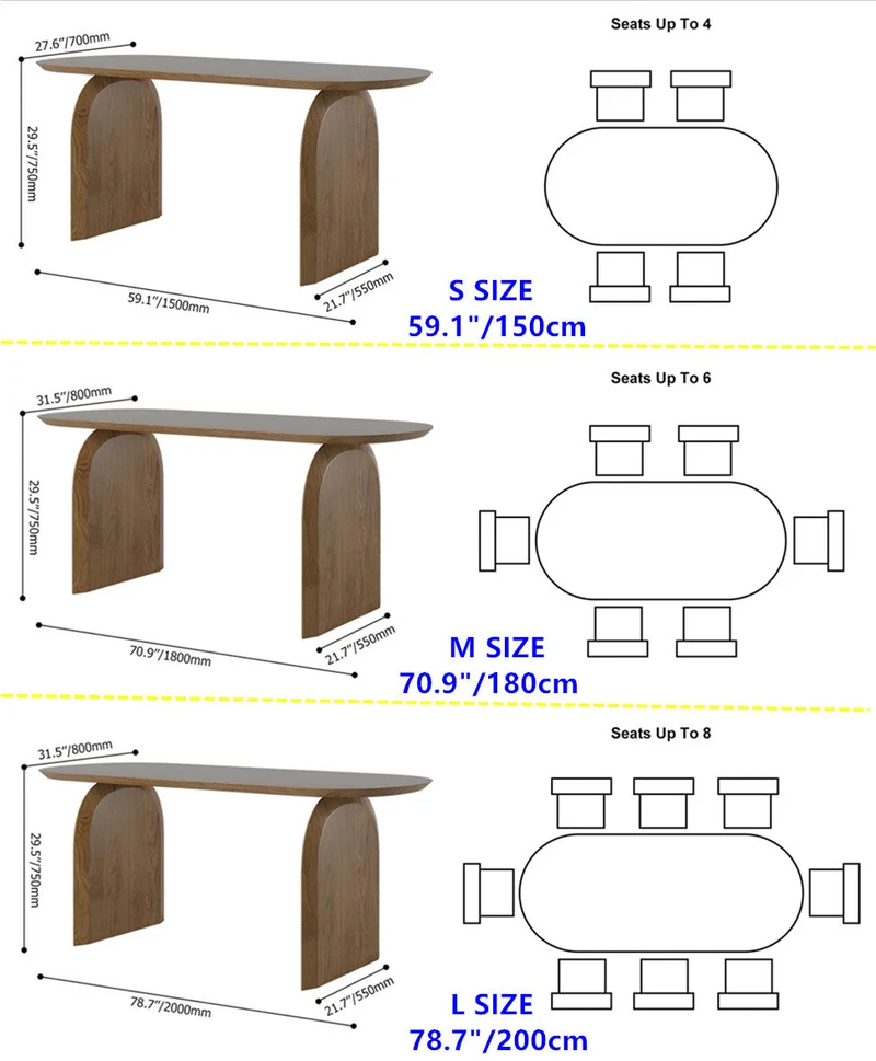 Table de salle à manger avec dessus et socles en bois massif