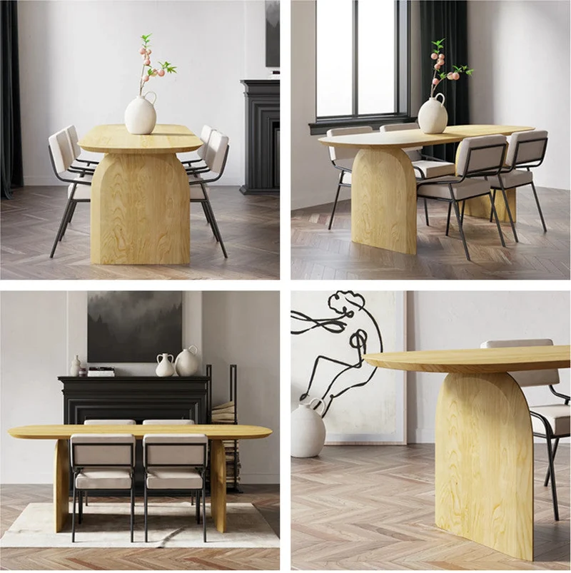 Table de salle à manger avec dessus et socles en bois massif
