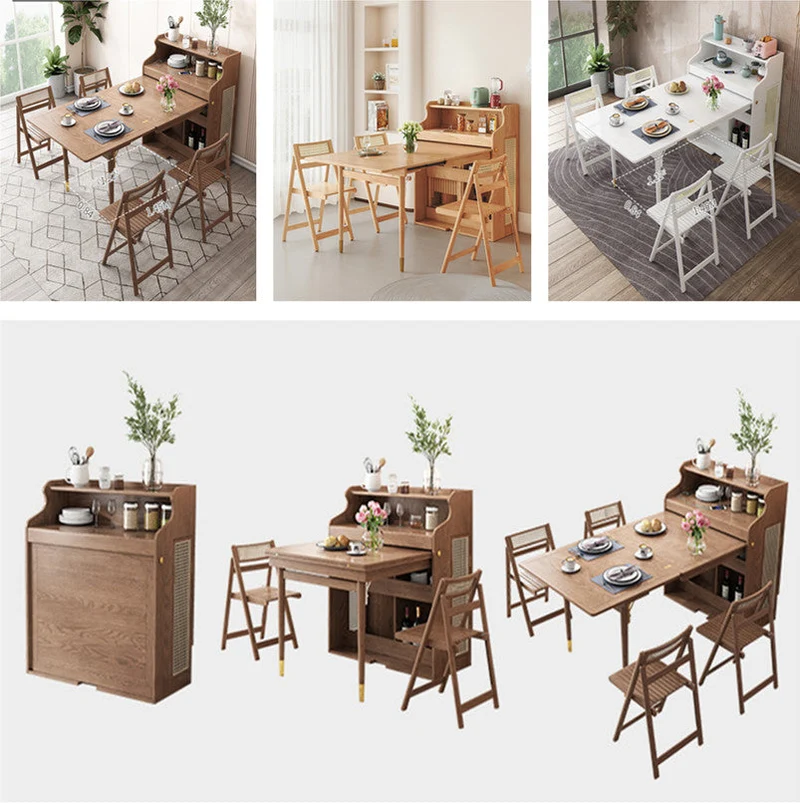 Table de salle à manger multifonctionnelle pliante peu encombrante améliorée avec 4 chaises pliantes