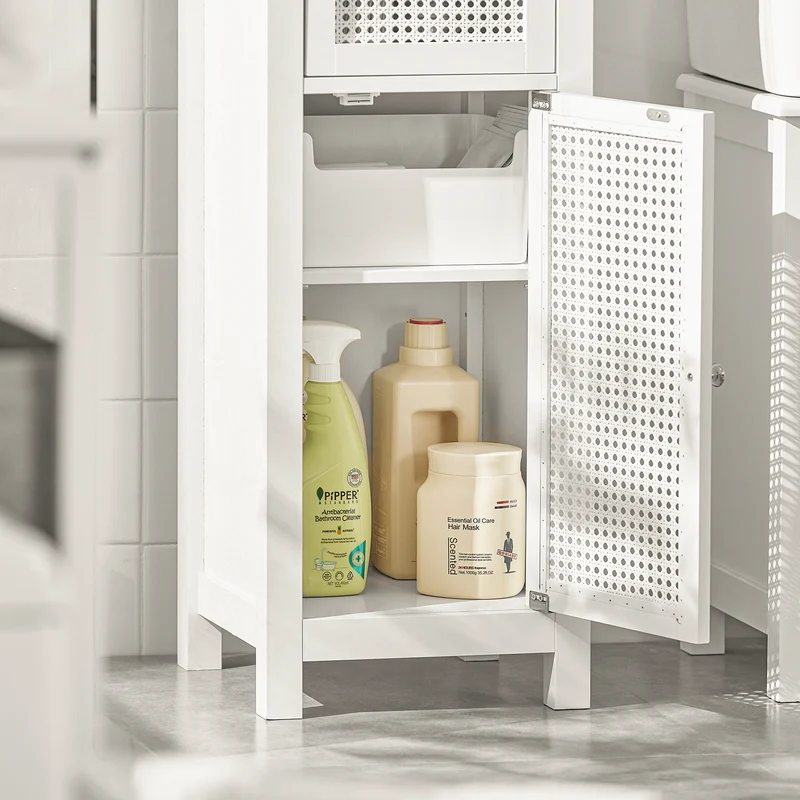 SoBuy BZR36-W Meuble Colonne de Salle de Bain Armoire Haute Placard de Rangement avec 1 porte, 1 tiroir et 3 étagères