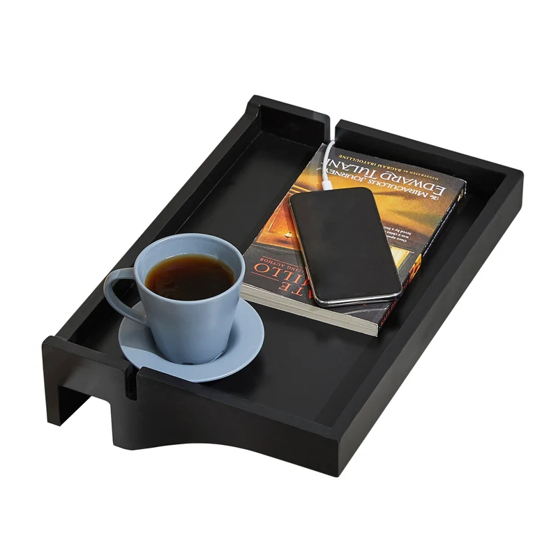 SoBuy NKD01-SCH Tablette de lit Amovible à encoches câbles - Plateau en Bambou pour Livres, Smartphones & Lunettes - Adapté aux Cadres de lit de 1-3cm 36x25x9cm
