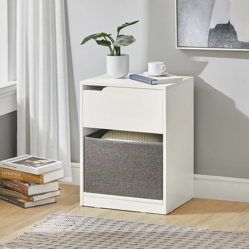 SoBuy FBT109-W Bout de Canapé Table de Chevet Table d'Appoint Table café Table Basse avec avec tiroir et panier
