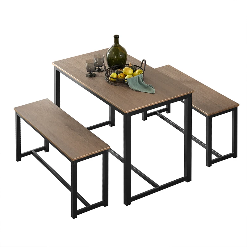 SoBuy OGT25-N Ensemble Table à Manger et bancs, Set de 3 pieces, avec 2 bancs pour Cuisine, Salle à Manger, Salon
