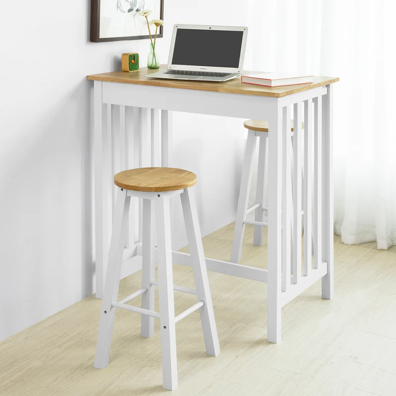 SoBuy FWT65-WN Set de Table + 2 Chaises Style de Bar Ensemble Table de Bar + 2 Tabourets de Bar