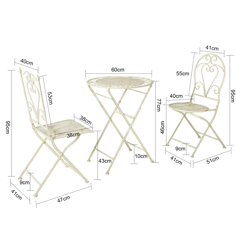 SoBuy OGT33-W 3pcs Salon de Jardin Bistrot 2 Personnes 2 Chaises de Jardin + 1 Table Bistrot Pliantes