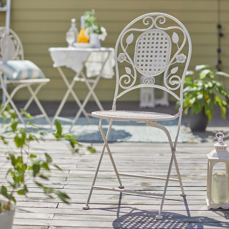 SoBuy OGT35-W 3pcs Salon de Jardin 2 Personnes, 2 Chaises de Jardin + 1 Table Bistrot Pliantes