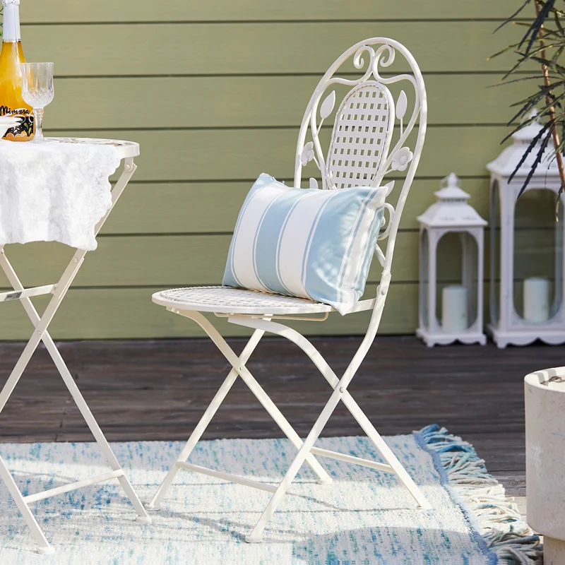 SoBuy OGT35-W 3pcs Salon de Jardin 2 Personnes, 2 Chaises de Jardin + 1 Table Bistrot Pliantes