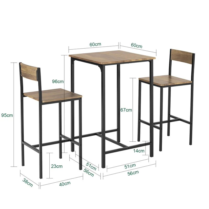 SoBuy OGT27-N Ensemble Table Haute avec 1 Table et 2 Tabourets, Format Gain de Place, pour Cuisine et Salle à Manger, Design Fonctionnel – MDF + Métal, Naturel