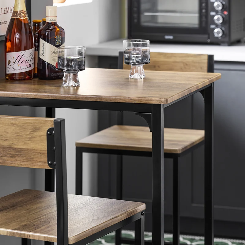 SoBuy OGT27-N Ensemble Table Haute avec 1 Table et 2 Tabourets, Format Gain de Place, pour Cuisine et Salle à Manger, Design Fonctionnel – MDF + Métal, Naturel