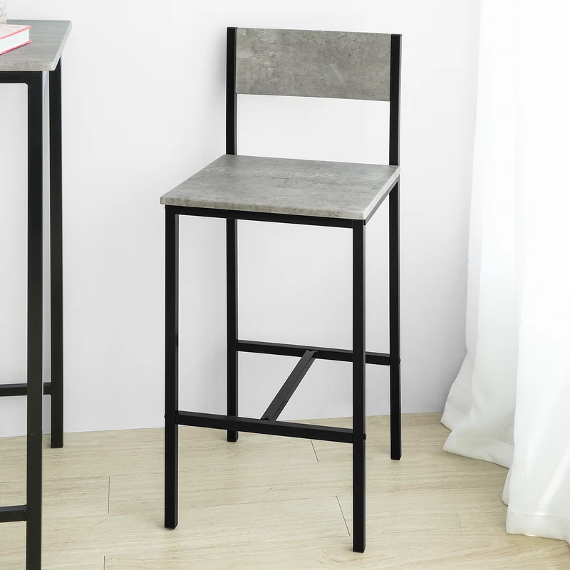 SoBuy OGT27-HG Ensemble Table Haute avec 1 Table et 2 Tabourets, Format Gain de Place, pour Cuisine et Salle à Manger, Design Fonctionnel – MDF + Métal, Gris