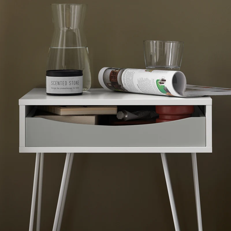 SoBuy FBT82-W Table de Chevet Table de Nuit avec 1 Tiroir, 4 Pieds