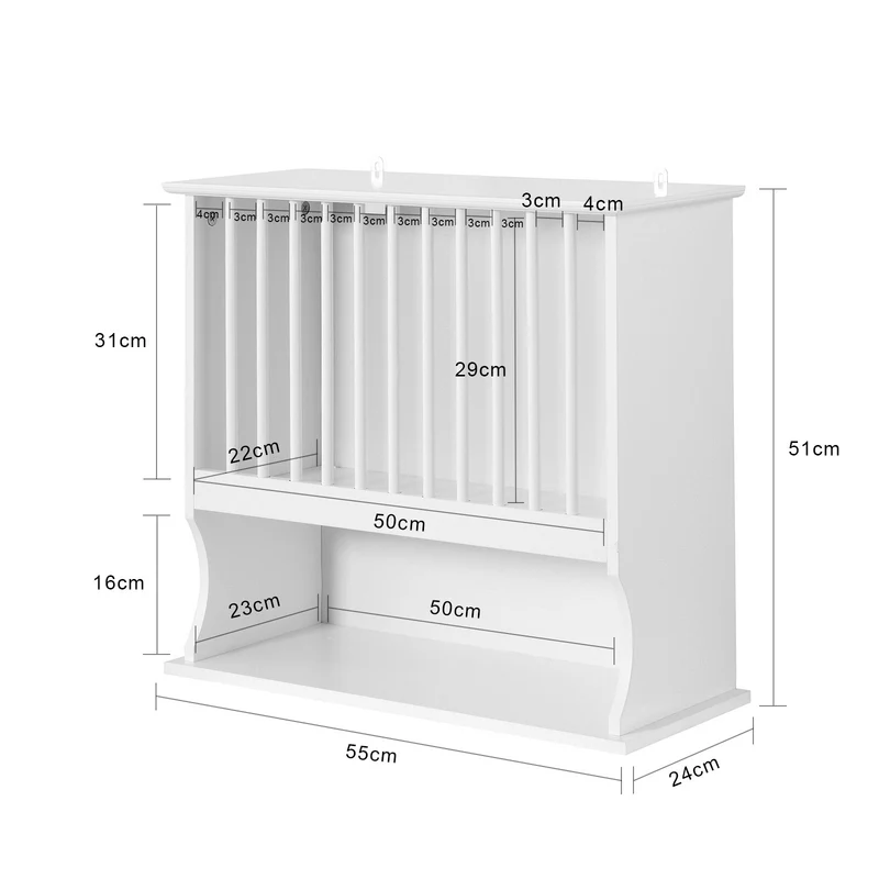 SoBuy KCR04-W Porte-Assiettes Murale d'assiettes Mural, avec 1 étagère