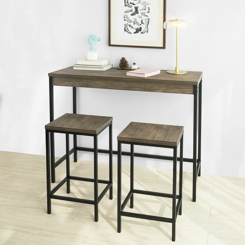 SoBuy OGT30-N Table Haute Mange Debout avec 2 Tabourets, Table de Bar Cuisine, Table Haute Cuisine Petit Espace, Table Mange Debout avec Tabourets, L121xP46xH97cm
