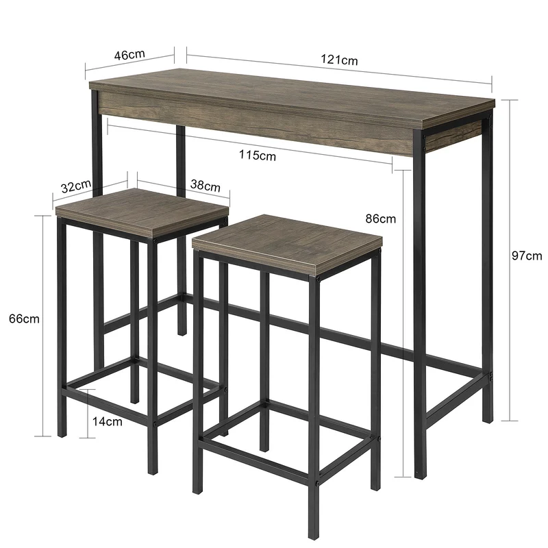 SoBuy OGT30-N Table Haute Mange Debout avec 2 Tabourets, Table de Bar Cuisine, Table Haute Cuisine Petit Espace, Table Mange Debout avec Tabourets, L121xP46xH97cm