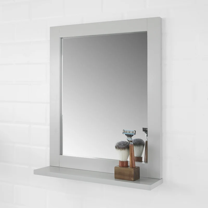 sebuyfr.comG129-HG Miroir Mural Meuble Salle de Bain avec 1 étage Plateau -Gris Clair