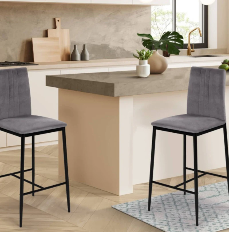 Lot de 4 tabourets Jade gris en velours