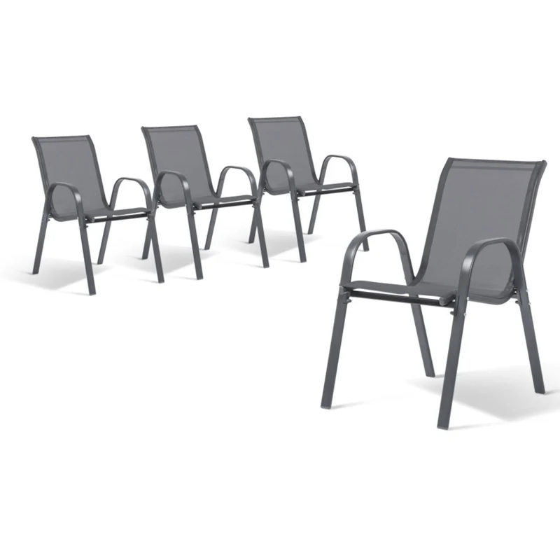 Lot de 4 chaises de jardin en acier Gris
