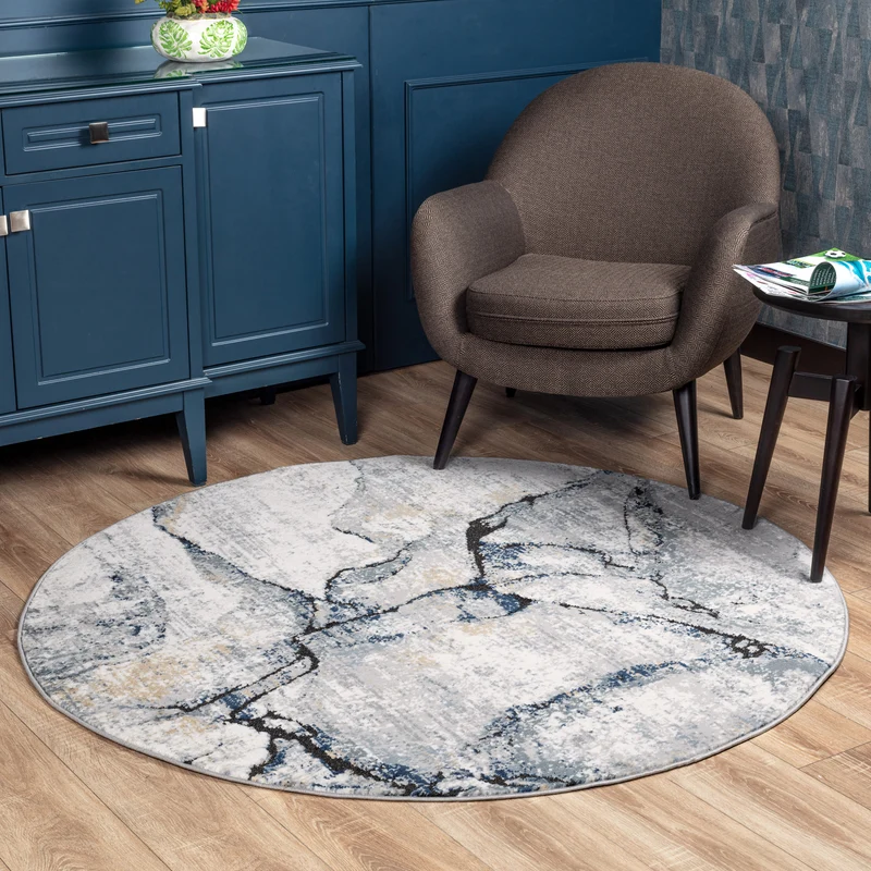Tapis Rond Abstrait Moderne Ivoire/Gris Rond Berlin