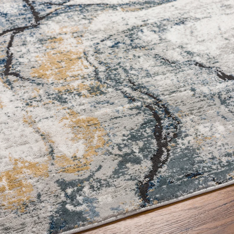 Tapis Rond Abstrait Moderne Ivoire/Gris Rond Berlin