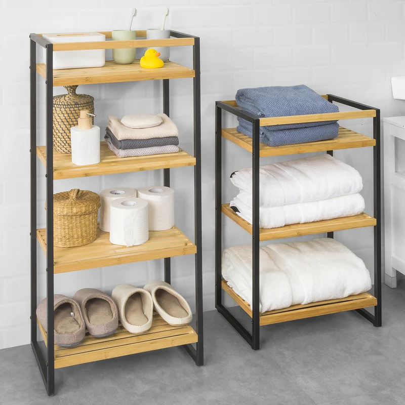 SoBuy STR05-K-N Étagère de Rangement Étagère de Salle de Bain Cuisine Étagère Debout 3 étages en Bambou et Métal