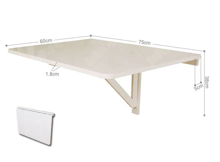 SoBuy FWT01-W Table Murale Rabattable en Bois, Table de Cuisine, Table d'enfant, 75×60cm, Blanc