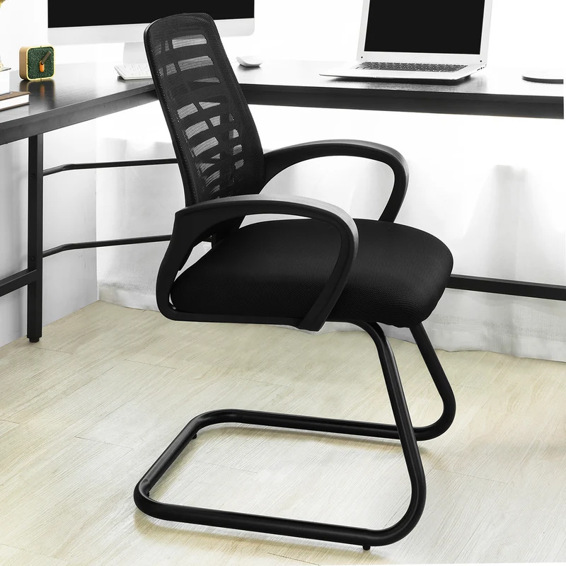 SoBuy FST83-Sch Chaise Cantilever en Maille Chaise de Bureau Conférence Fauteuil de Bureau avec Siège Rembourrée
