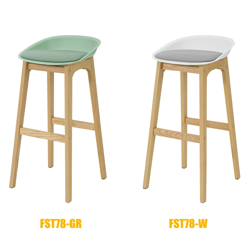SoBuy FST78-GR Tabouret de Bar Design Chaise Haute de Bar Cuisine avec Assise Rembourrée Repose-Pieds et Piètement en Bois de Chêne