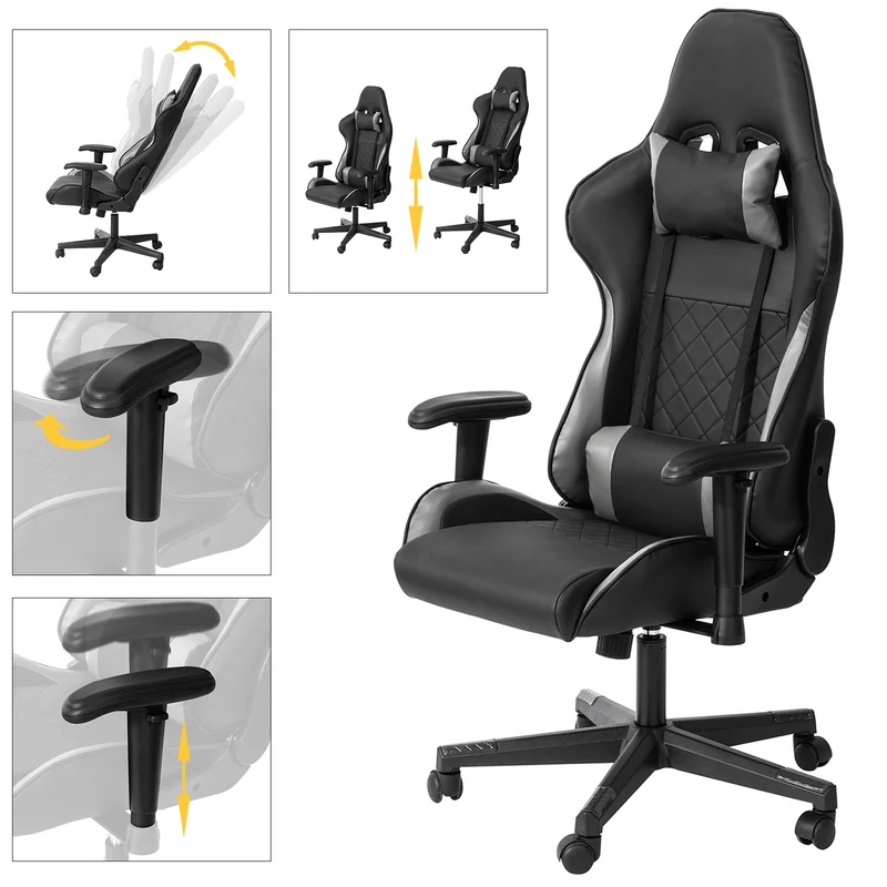 SoBuy FST82-Sch Chaise Gaming Fauteuil Gamer Ergonomique Fauteuil de Bureau Rotatif -Hauteur Réglable