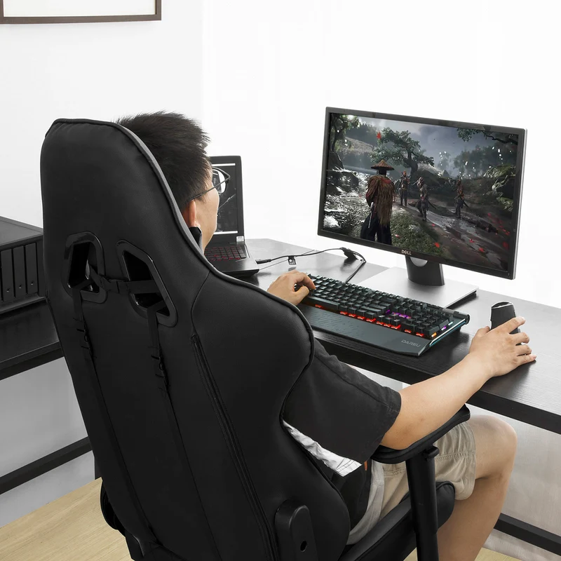 SoBuy FST82-Sch Chaise Gaming Fauteuil Gamer Ergonomique Fauteuil de Bureau Rotatif -Hauteur Réglable