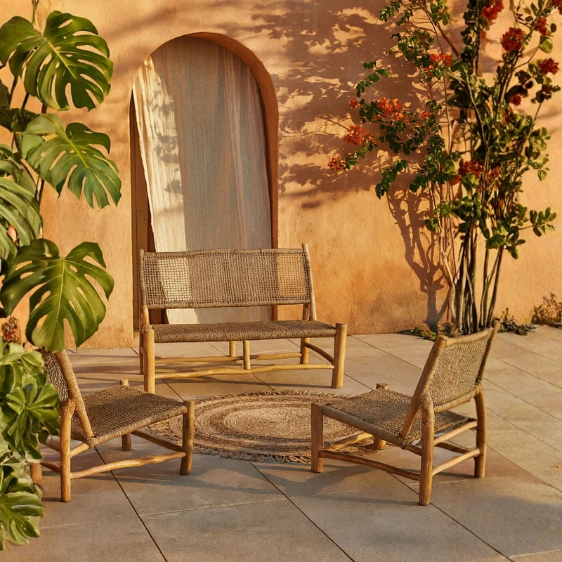 Ensemble de jardin LES TENDANCES Landry en bois naturel avec 1 canapé et 2 fauteuils