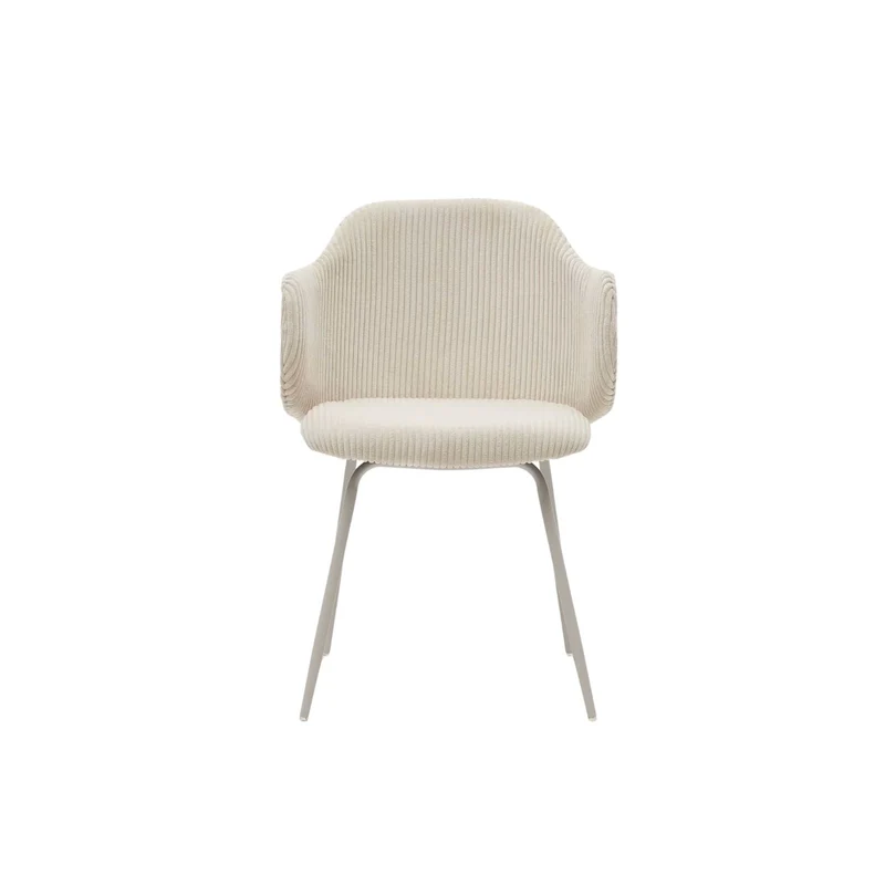 Lot de 2 Chaises KAVE HOME Yunia en velours grosses côtes beige avec pieds en acier finition peinture beige FSC 100%