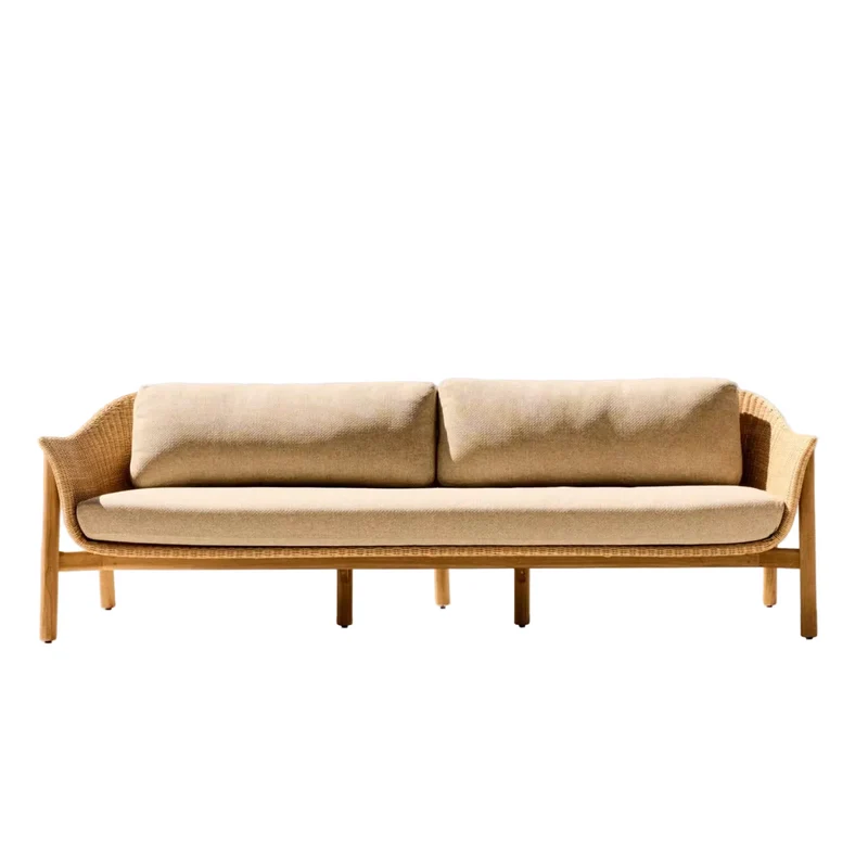 Canapé Galea Kave Home 3 places en bois de teck et rotin synthétique 223 cm FSC 100 %