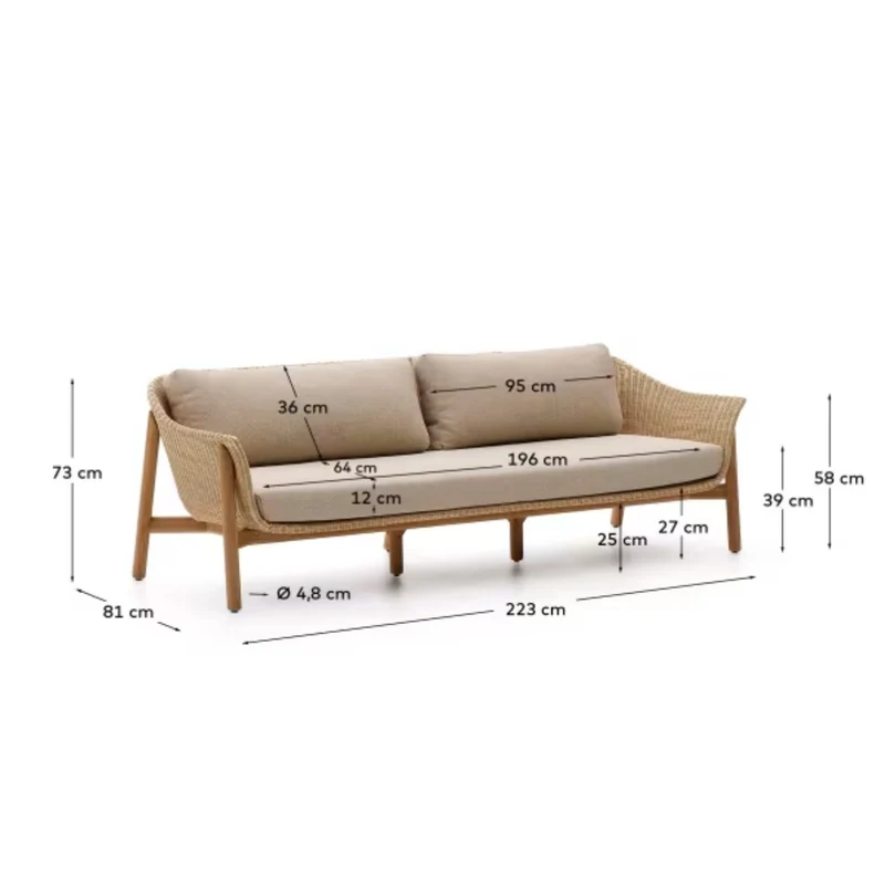 Canapé Galea Kave Home 3 places en bois de teck et rotin synthétique 223 cm FSC 100 %