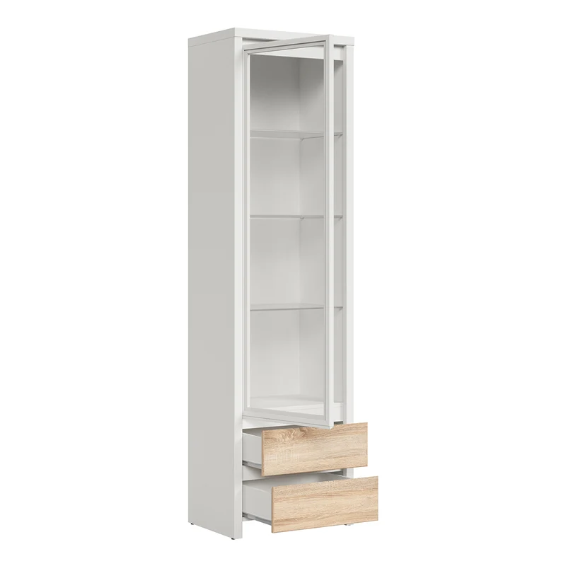 Vitrine 1 porte 2 tiroirs Soren Blanc et Bois