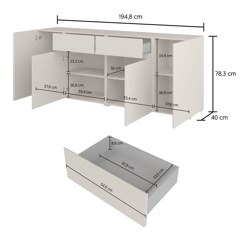 Buffet 4 portes 2 tiroirs Maxis Cachemire