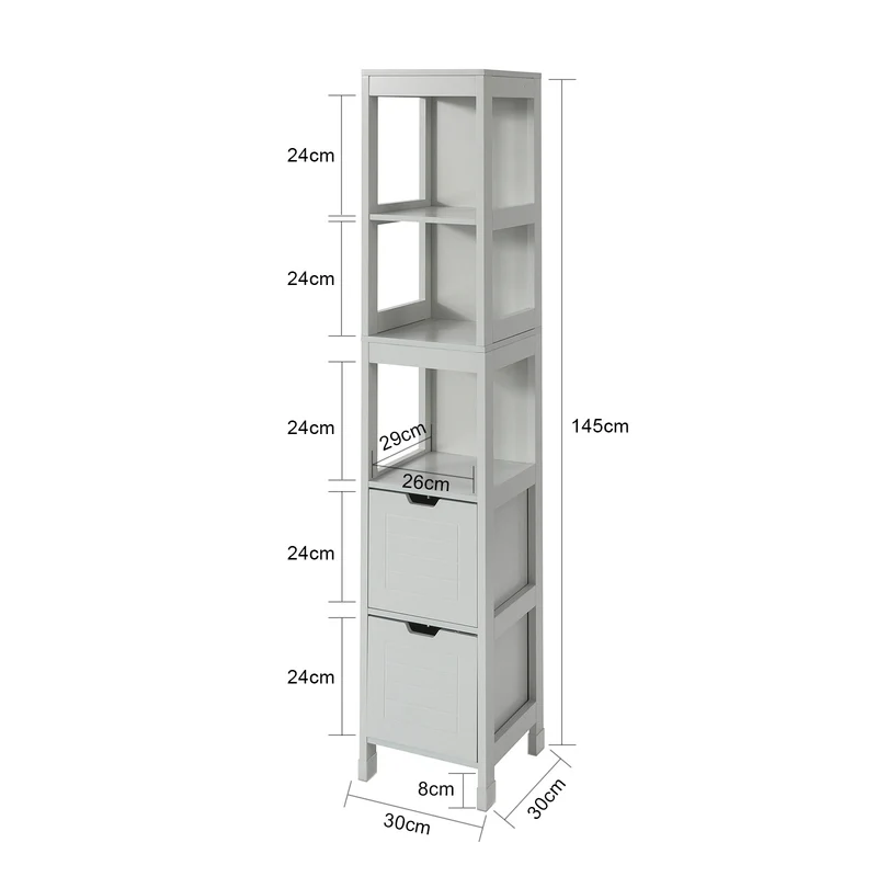 sebuyfr.comG126-HG Meuble Colonne de Salle de Bain Armoire Haute – 4 étagères et 2 tiroirs -Gris Clair