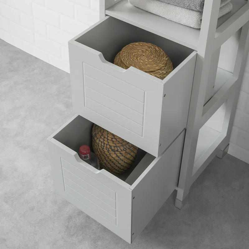sebuyfr.comG126-HG Meuble Colonne de Salle de Bain Armoire Haute – 4 étagères et 2 tiroirs -Gris Clair