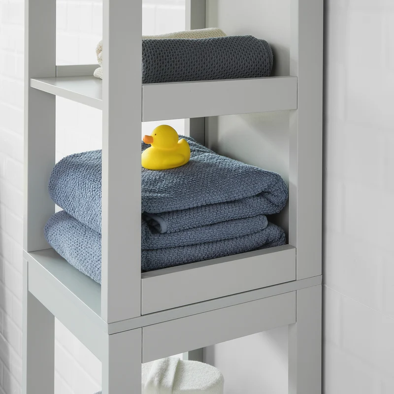 sebuyfr.comG126-HG Meuble Colonne de Salle de Bain Armoire Haute – 4 étagères et 2 tiroirs -Gris Clair