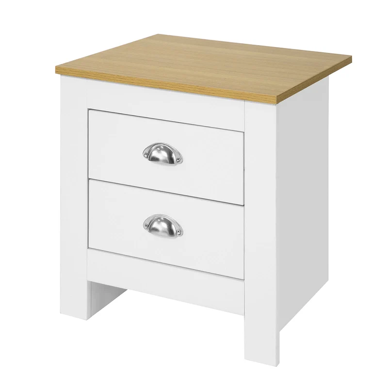 SoBuy FBT86-W Table de Chevet Table de Nuit Bout de Canapé Table d'Appoint avec 2 tiroirs