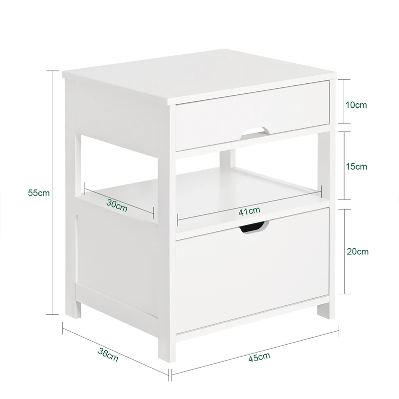 sebuyfr.comG258-W Table de Chevet avec 2 tiroirs et étagère, Table de Nuit pour Chambre à Coucher - Meuble de Rangement Moderne L45 x P38 x H55 cm Blanc