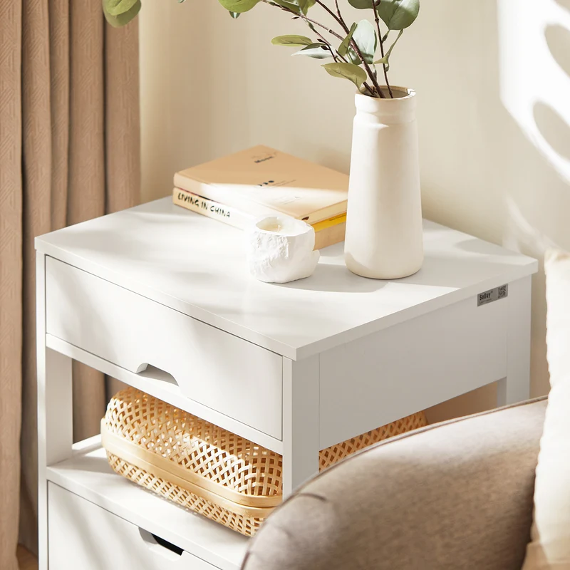 sebuyfr.comG258-W Table de Chevet avec 2 tiroirs et étagère, Table de Nuit pour Chambre à Coucher - Meuble de Rangement Moderne L45 x P38 x H55 cm Blanc
