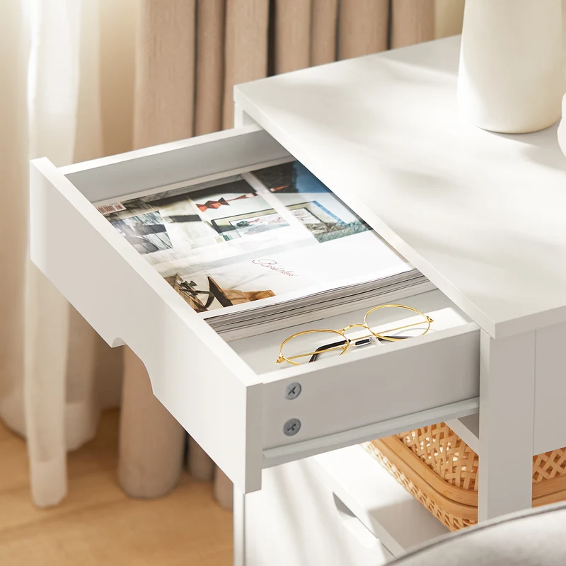 sebuyfr.comG258-W Table de Chevet avec 2 tiroirs et étagère, Table de Nuit pour Chambre à Coucher - Meuble de Rangement Moderne L45 x P38 x H55 cm Blanc