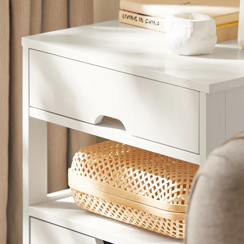 sebuyfr.comG258-W Table de Chevet avec 2 tiroirs et étagère, Table de Nuit pour Chambre à Coucher - Meuble de Rangement Moderne L45 x P38 x H55 cm Blanc